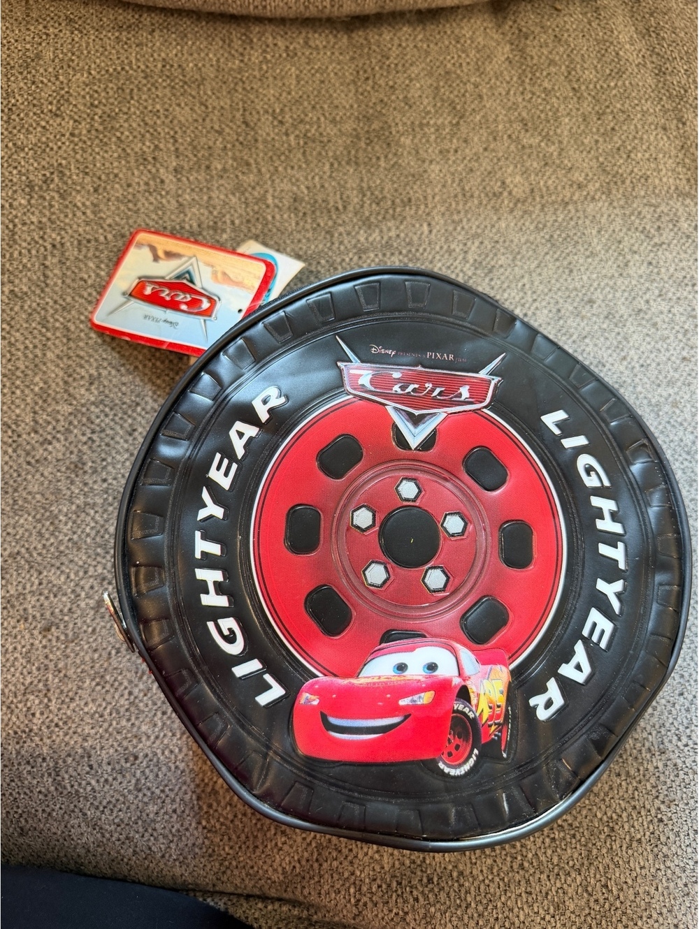 2006 Vintage New with Tags Disney Pixar Cars Lightyear Tire Shaped Lunch Bag